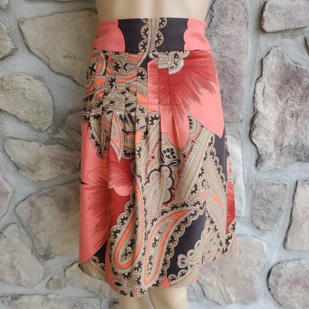 ANN TAYLOR | A Line Pleated Coral Brown Skirt